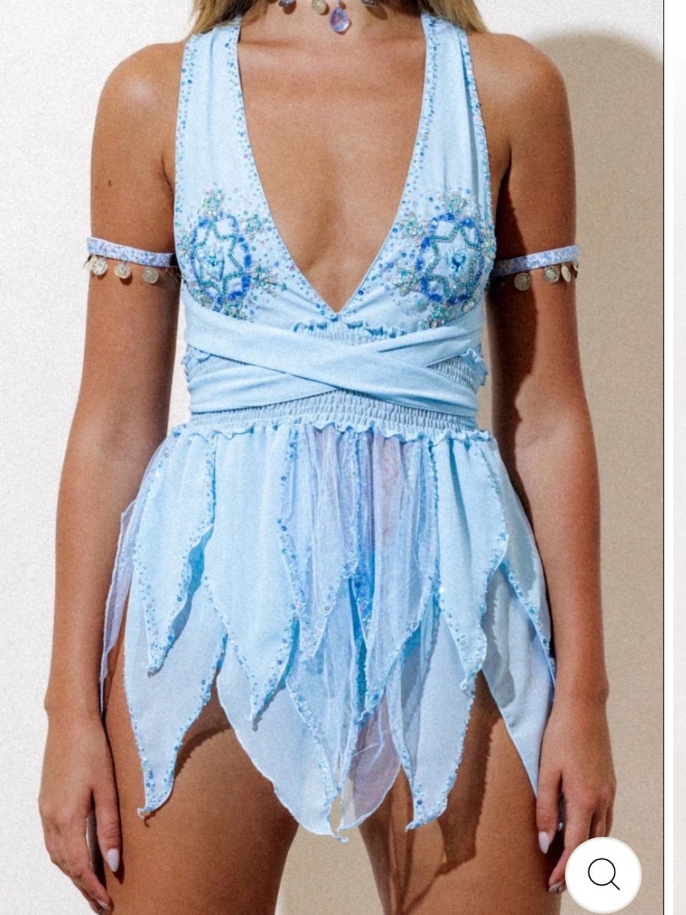 HER PONY THE LABEL. Light Blue Embellished Plunge Mini Dress - Women Dresses Min